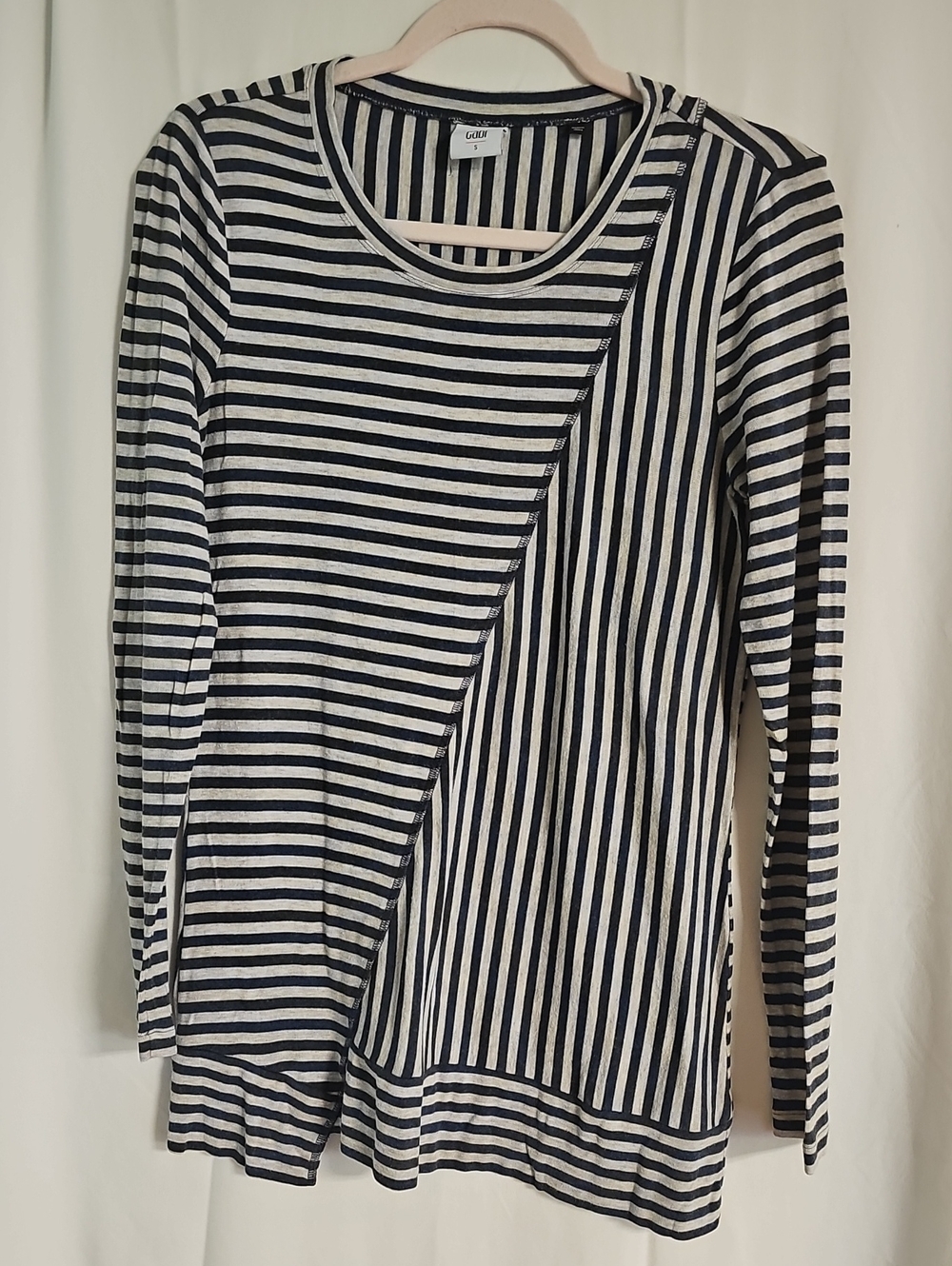 CAbi Navy and White Stripe Mix Long Sleeve Tee
